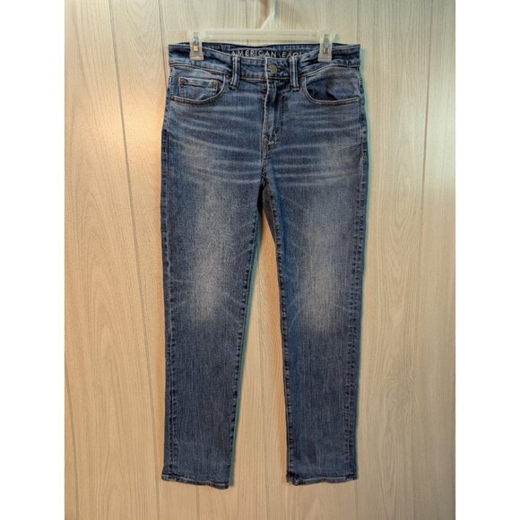 American Eagle Jeans Mens 29x32 Blue Original Boot Cut Denim Whisker Distressed - Picture 1 of 11